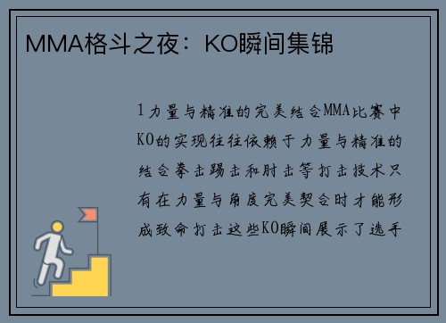 MMA格斗之夜：KO瞬间集锦